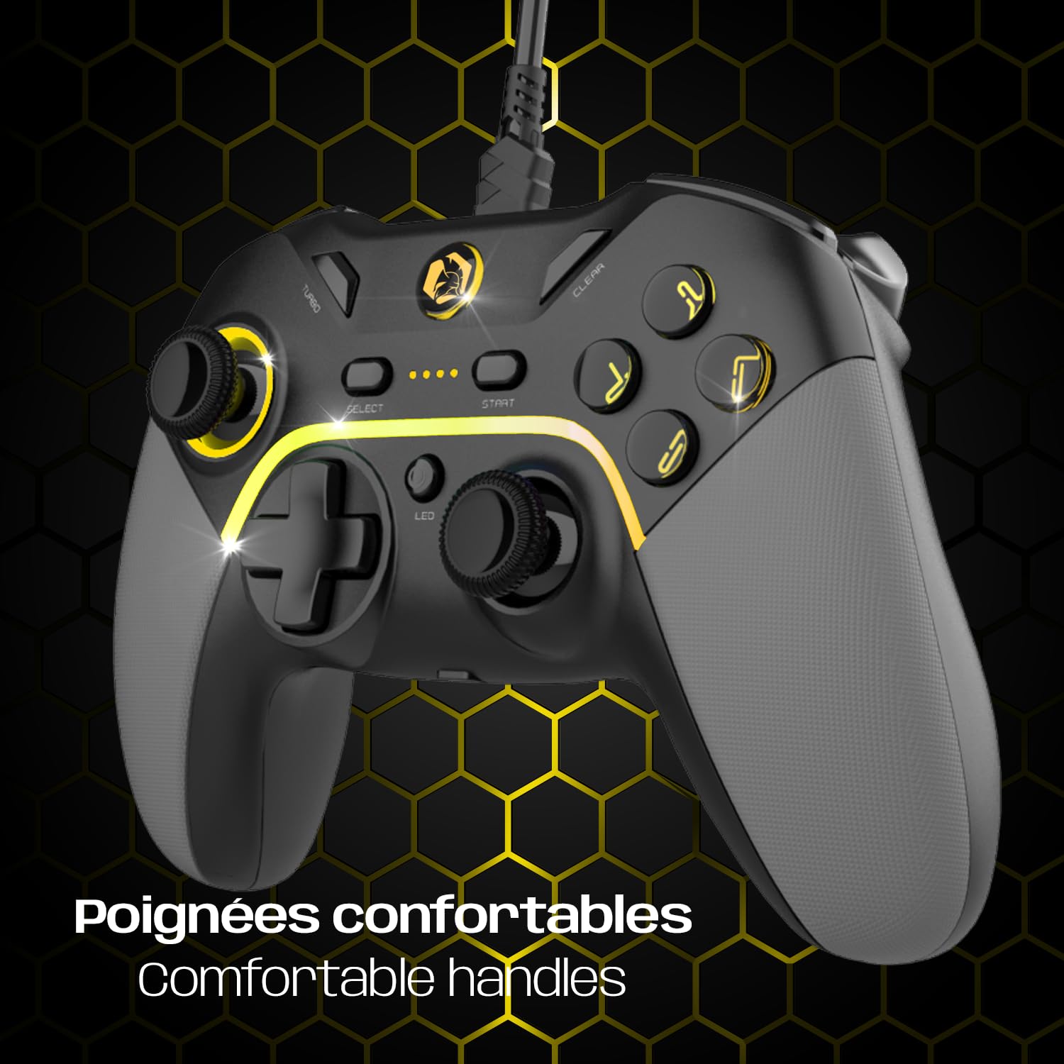 EMPIRE GAMING – Przewodowy kontroler gier Gamepad – PC/PS3/Switch – Tryb makro/Tubo – Podwójna wibracja – Port audio 3.5 mm – Ergonomiczny – Kabel USB 1.8