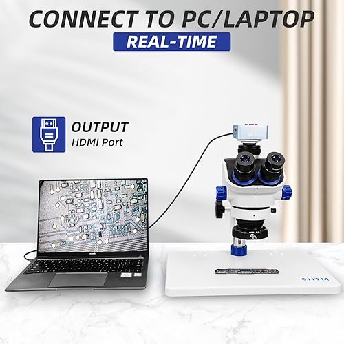 Miniatura 5 de HengTianMei Microscopio de zoom estéreo trinocular TX-350E equipado con una cámara 4K, oculares WF10x, aumento 7X-50X, microscopio de soldadura