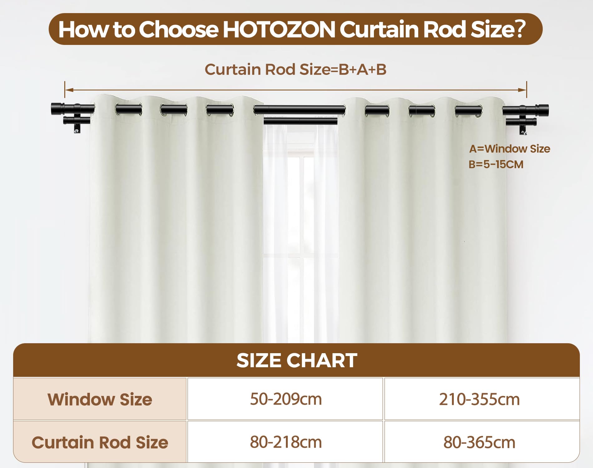 HOTOZON Negro Barra de Cortina Doble 80-218 cm, 25 mm Diámetro Barra Cortinas Extensible con Remates Clásicos, Juego de Barra de Cortina Doble para Baño, Salón, Dormitorio