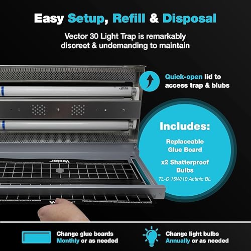 Miniatura 7 de Catchmaster Vector 30, trampas para moscas de luz UV para interiores para el hogar, trampas eléctricas para mosquitos para casa interior, bombillas