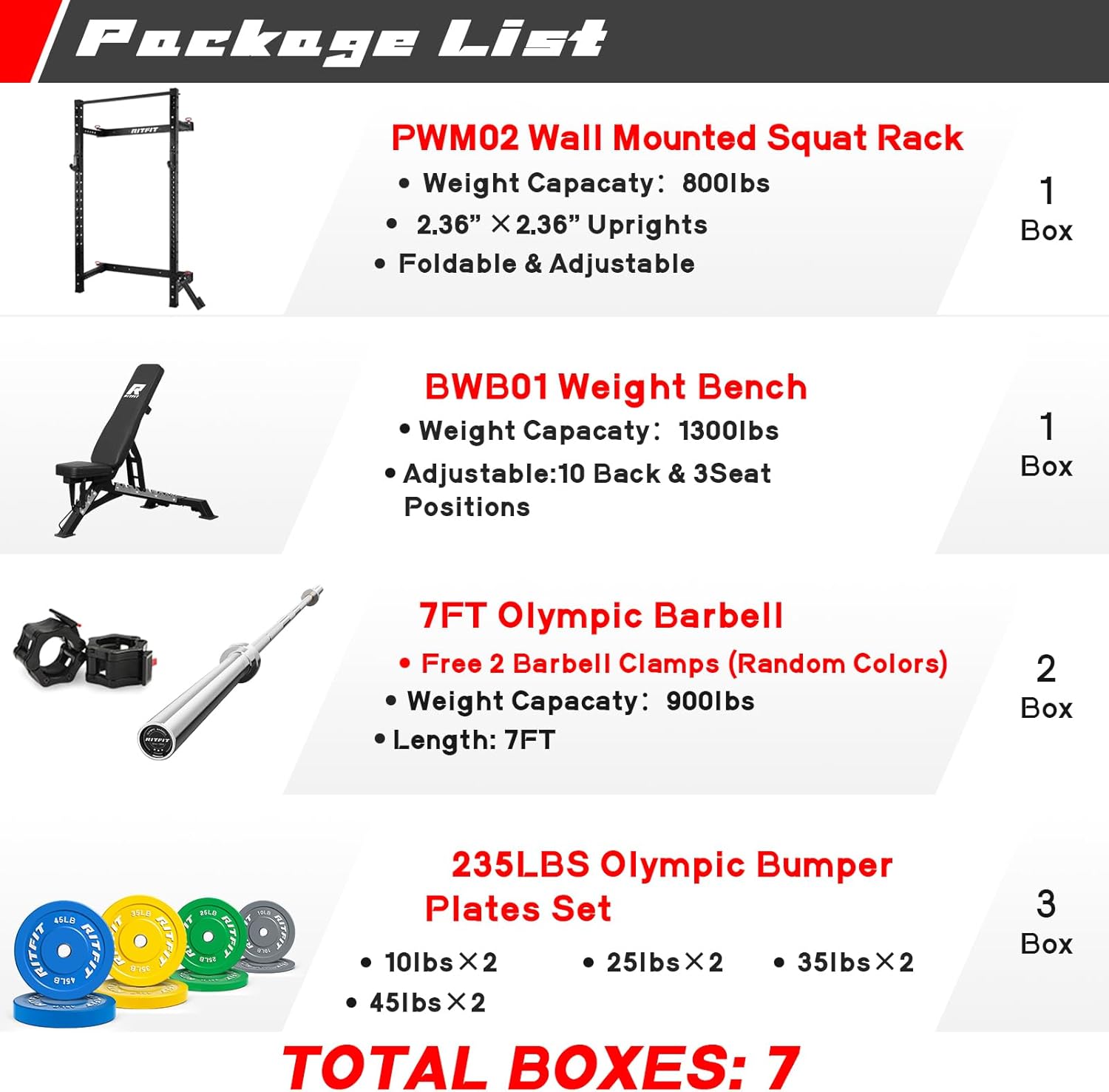 Package List for RitFit Squat Rack components