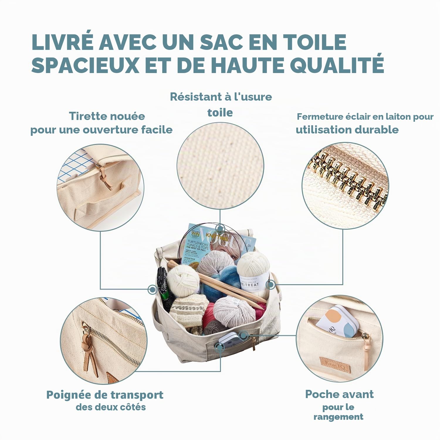 KnitlQ Premium Kit - 9 Tapis de Blocage Tricot de Mousse Extra Épaisse avec Grilles, 150 Épingles en T en Étain Artisanal, Sac Rangement Tricotage – Design Naturel