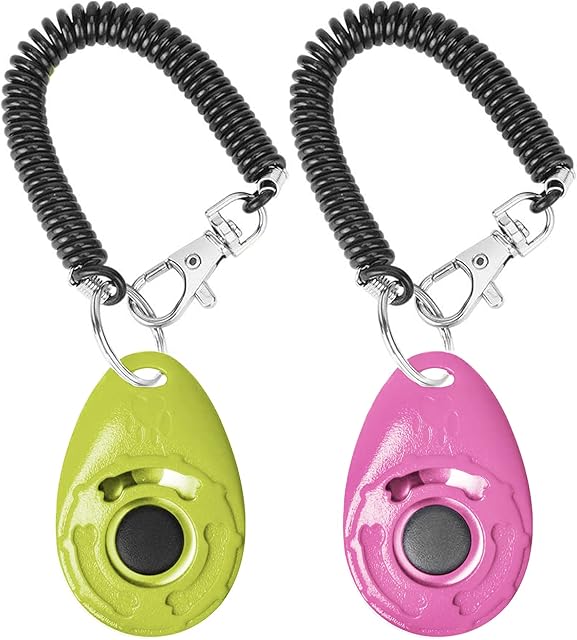 Acehome 2 Pack Dog Training Clicker with Wrist Strap, Pet Training Clicker with Big Button Effective Behavioral Training Tool for Cats Birds Puppy Recall (Pink & Green)