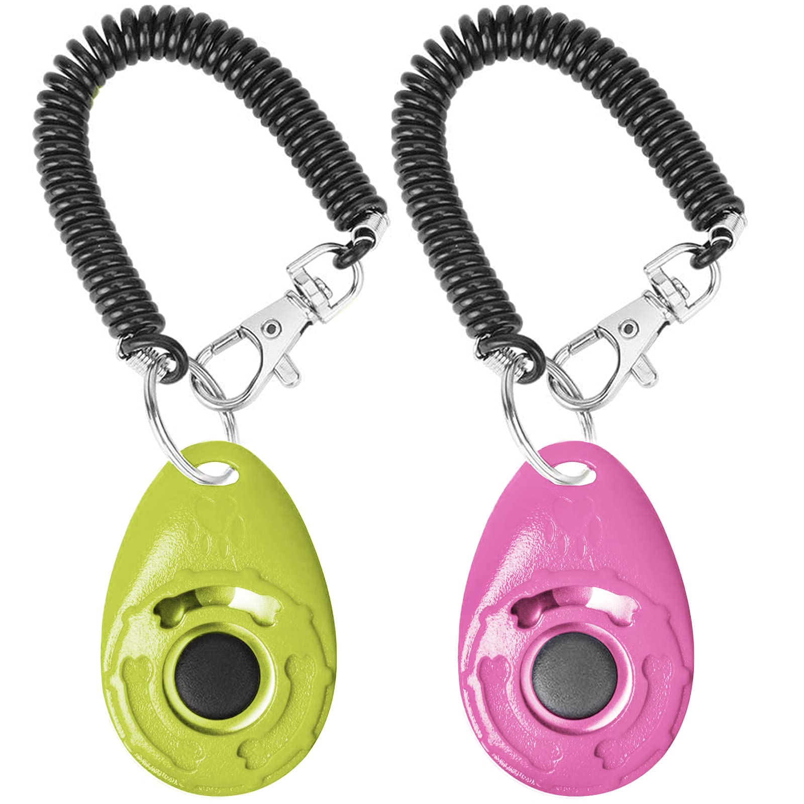 2 Pack Dog Training Clicker with Wrist Strap, Pet Training Clicker with Big Button Effective Behavioral Training Tool for Cats Birds Puppy Recall (Pink & Green)