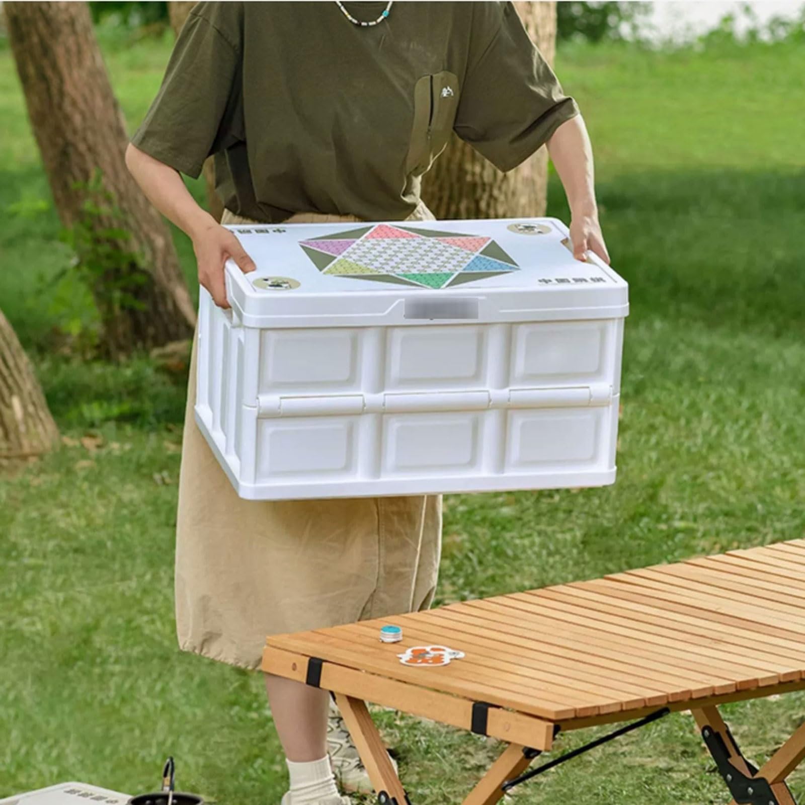 Torba kempingowa Składany organizer do bagażnika Outdoor Camping Box przechowywania, wielofunkcyjny składany pojemnik w domu Pudełko sortowania na piknik Skrzynia użytkowa Crate(Biały)
