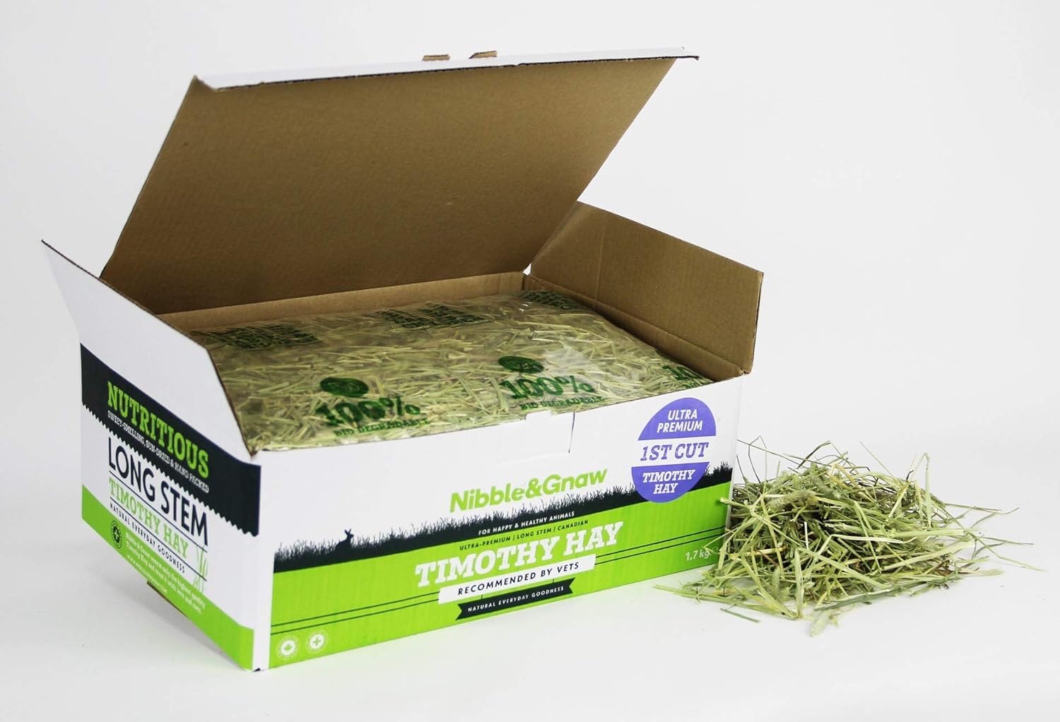 Nibble&Gnaw Timothy Hay 1.6Kg Fresh, Green, DustFree, LongStem, Sun