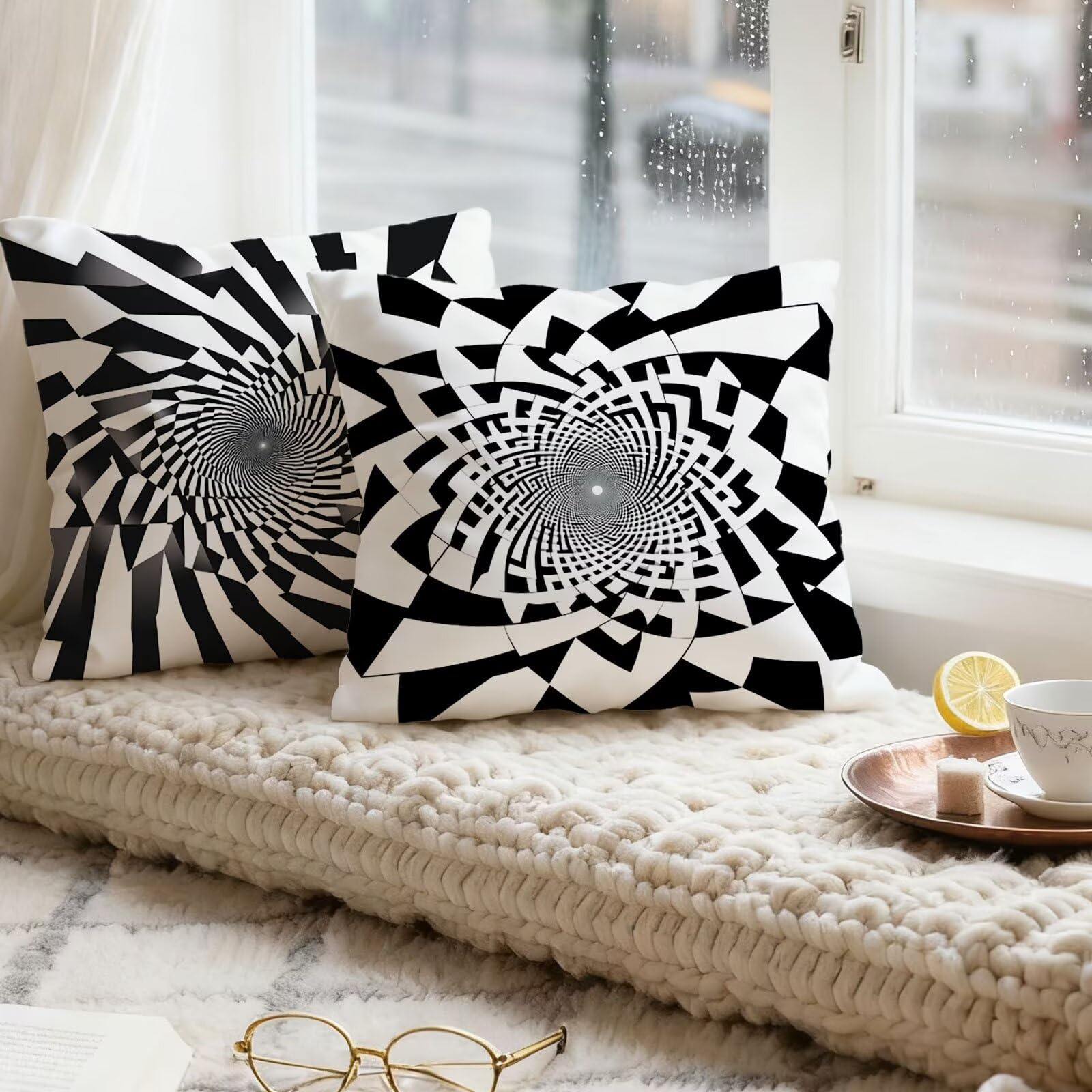 En Blanco Y Negro Funda Almohada 60x60 GeometríA Funda Cojin 60x60 Cojines Sofa Lino Fundas Almohadas Cuadrada Fundas Cojines Juego 4 Protector Almohada Cervicales y Cuello, para Dormitorio E - 649