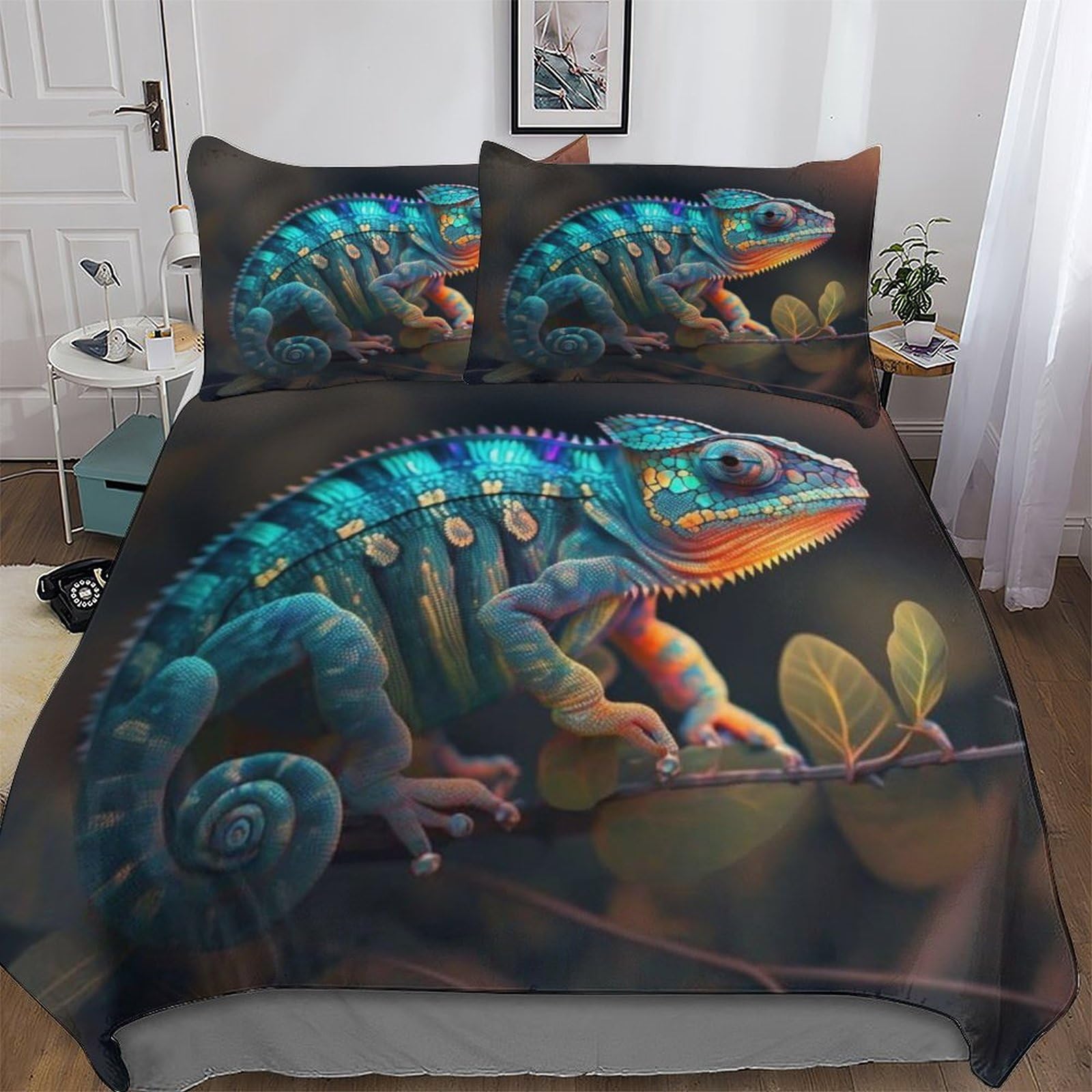 Housse de couette caméléon 3D facile d'entretien pour grand lit deux personnes