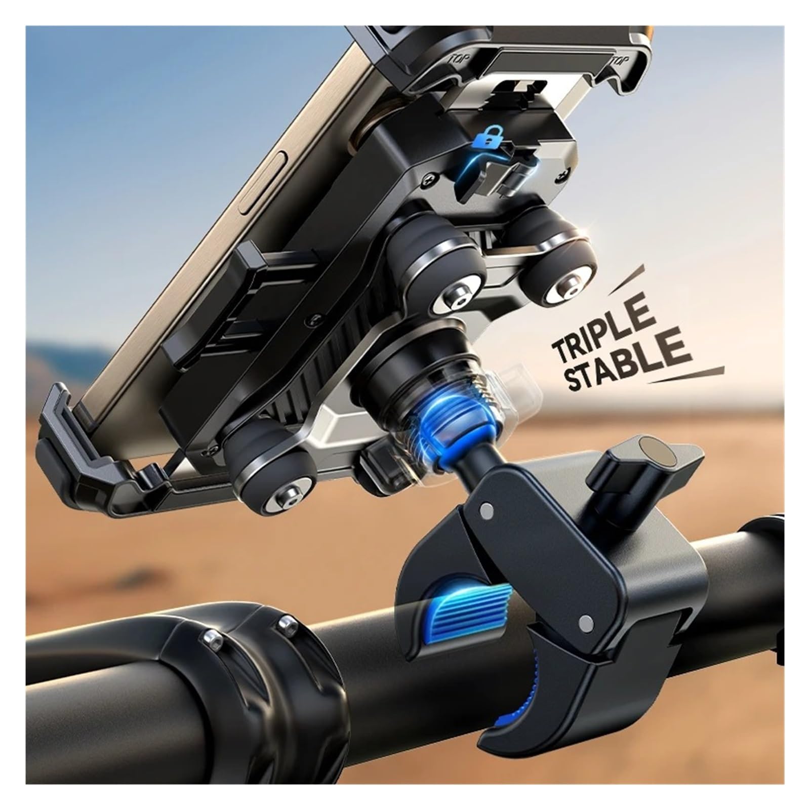 Support GPS Moto Support De Téléphone pour Moto, Vue À 360°, Anti-Vibration, Fixation pour Guidon Vélo, Utilisation Une Main, pour Modèles 4,7 Pouces