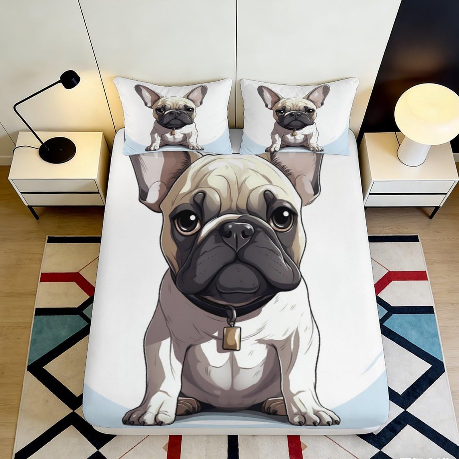 3D Printed French Bulldog Fitted Sheet Microfiber Anti-Slip Bed Sheet for Bedroom Dorm Mattress Cover Decor 200x200x25cm