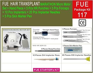 NIW FUE Hair transplant kit 117 Marathon Micro Motor Set, Hand Piece, 5 piece Herris Punch, 3 piece Forceps,10 Pieces Impl... Price In India