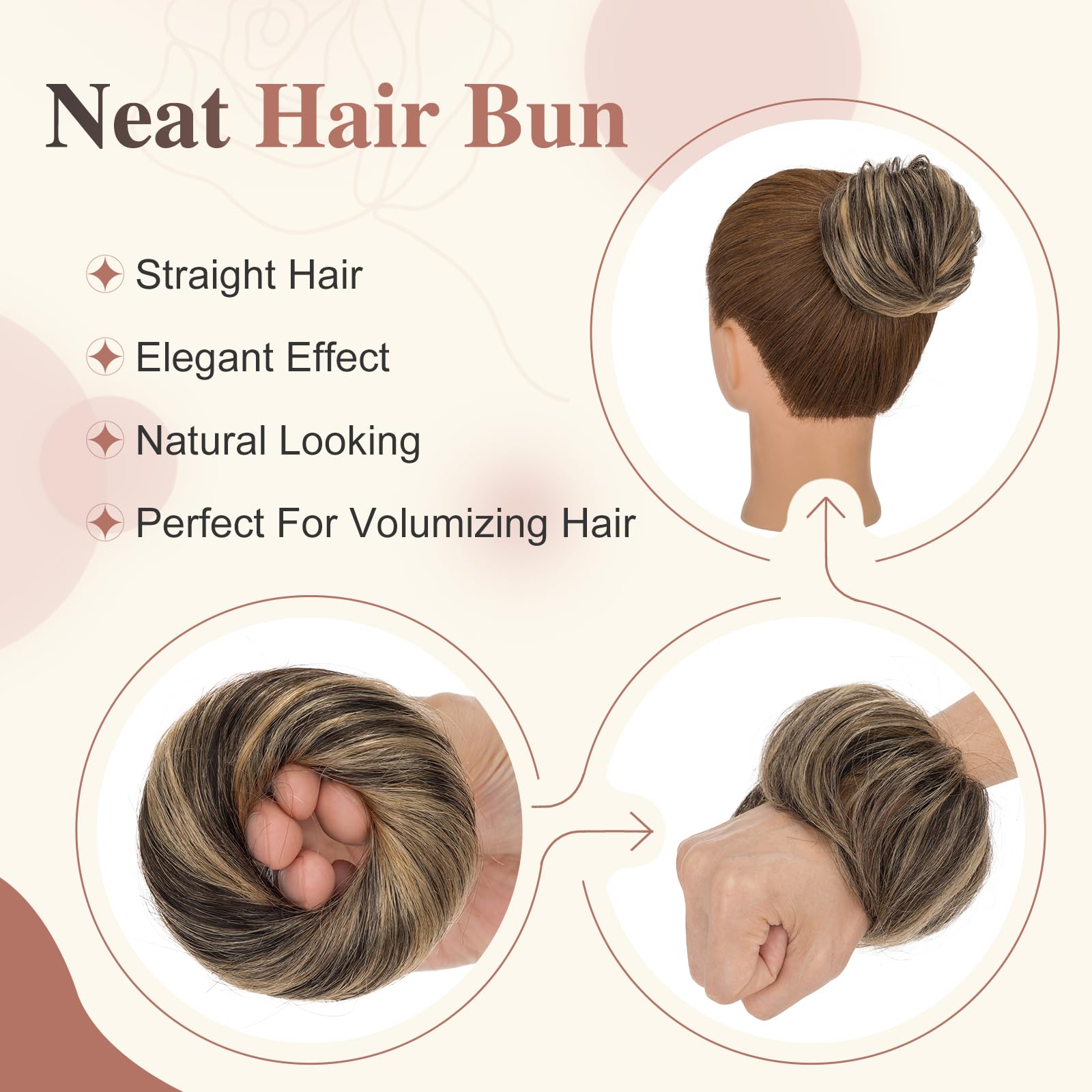 Elailite Hair Buns Real Remy Human Hair Scrunchy Updo HairPiece Extensions Donut Chignons Straight - Image 4
