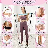Vista 6 de Kit de barra de pilates con bandas de resistencia, barra multifuncional de yoga y pilates con hebilla de ajuste de metal resistente, kit de barra