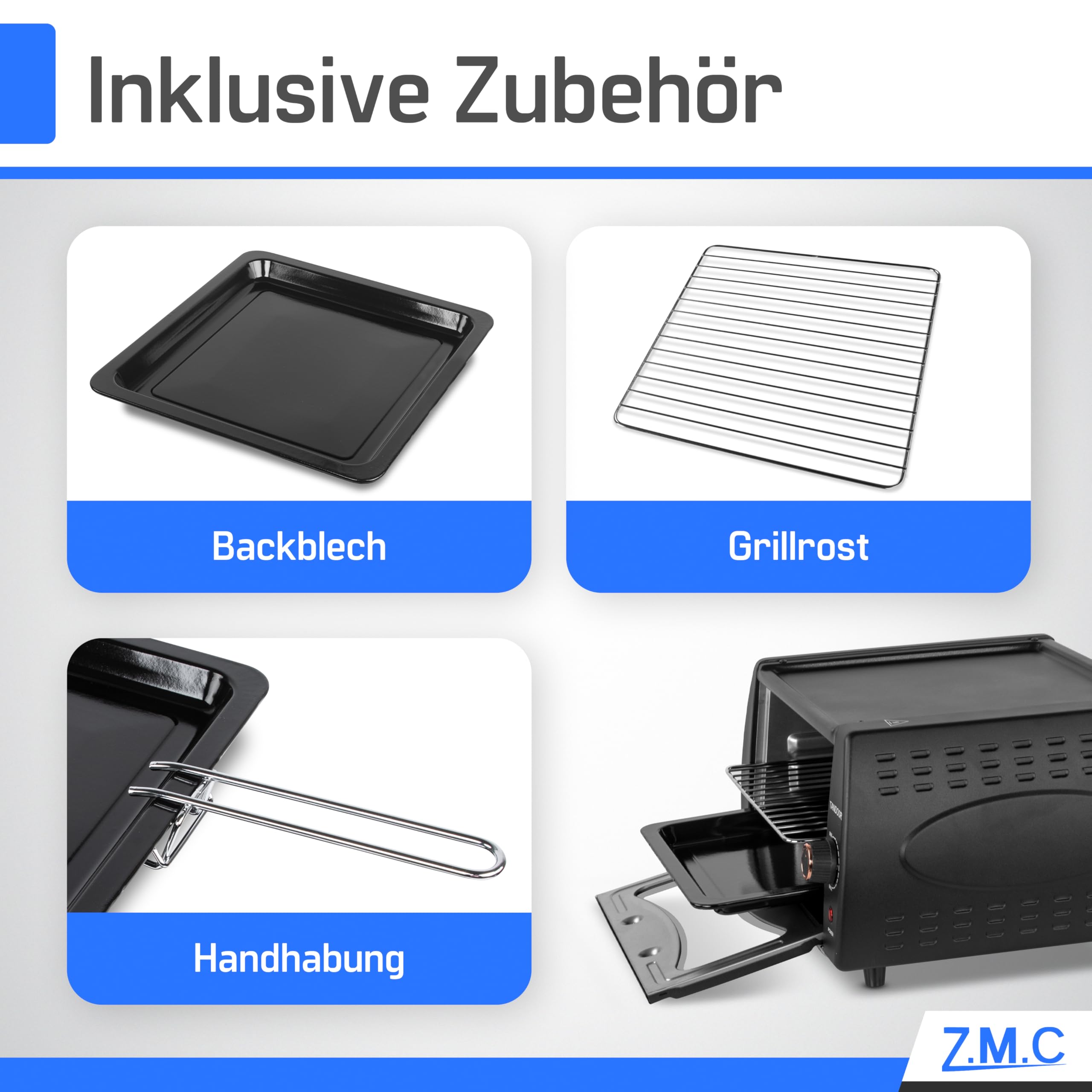 Z.M.C Mini Tandoor Backofen 2100W 22L | Minibackofen für Lahmacun, Börek, Pizza, Naan & Fladenbrot | inkl. Backblech & Grillrost | schnelles Aufheizen | für Zuhause & Küche