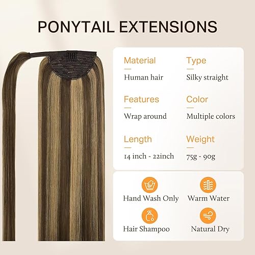 Miniatura 2 de DOORES Extensiones de cabello humano con clip, balayage, color marrón chocolate mezclado con rubio caramelo, 18 pulgadas, 2.82 oz, extensiones de