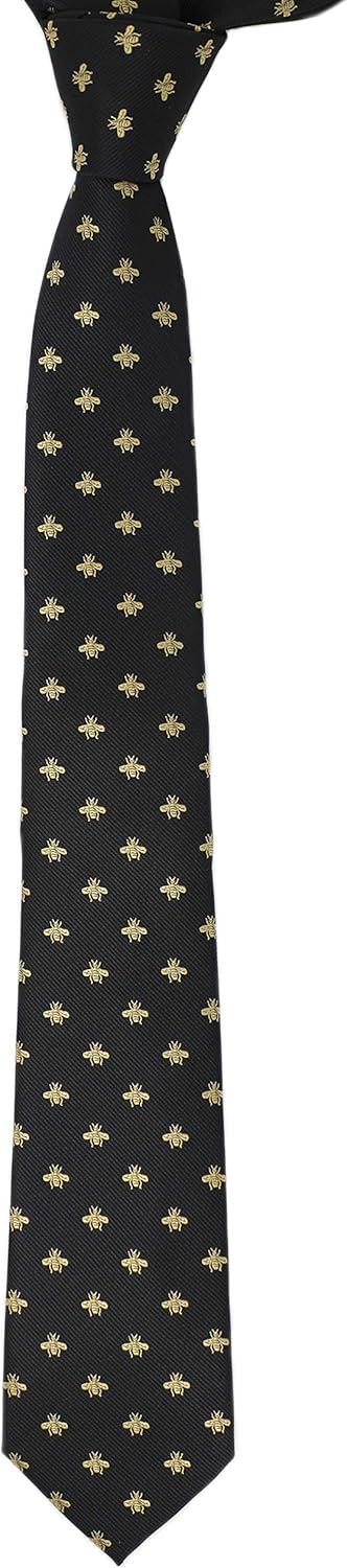Bee Necktie With Box Microfiber Jacquard Gold Bee Pattern tie