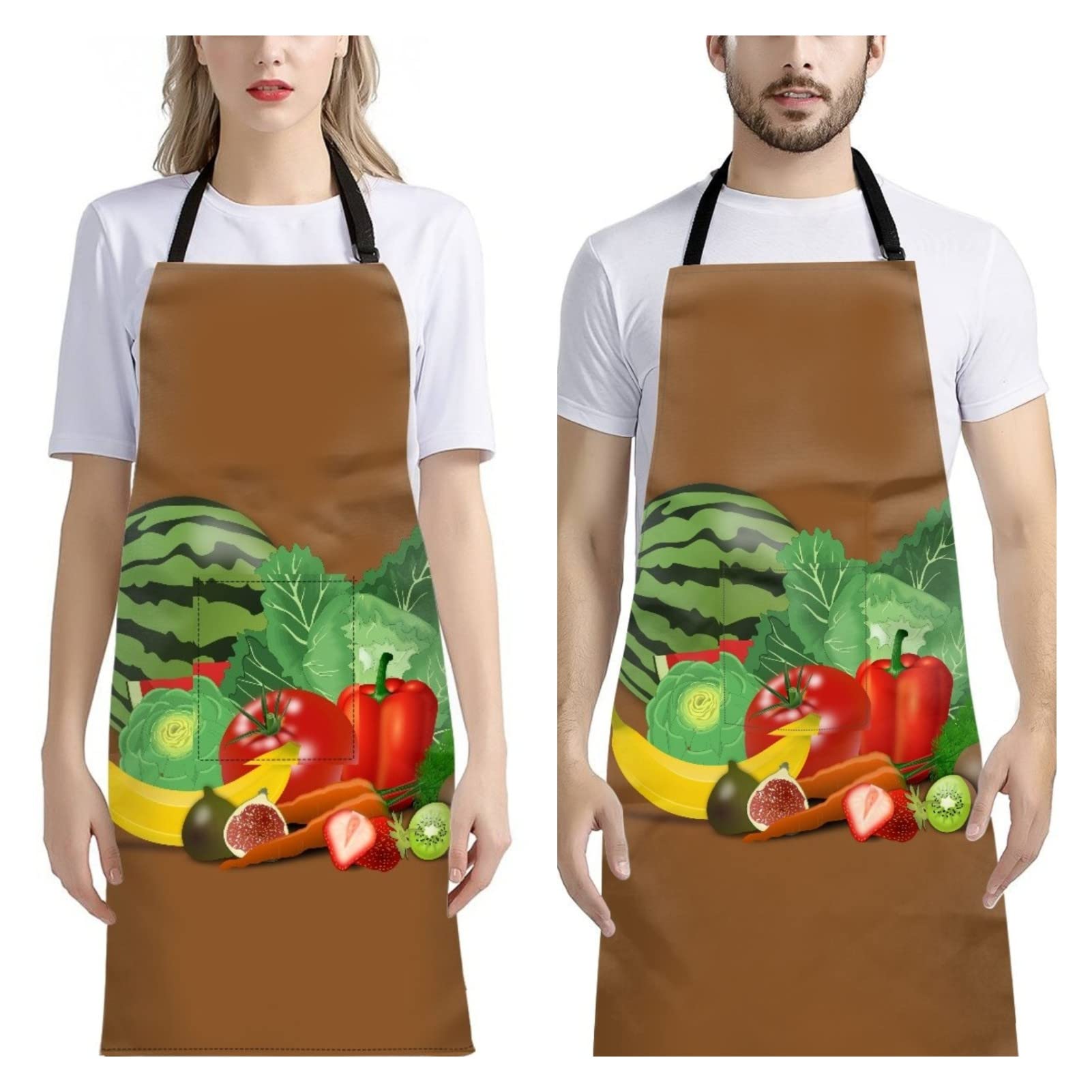Dajingkj 2 Pack Aprons for Women with Pockets Vegetable Adjustable Waterproof Long Kitchen Bib Apron for Cooking Baking Birthday Mother's Day