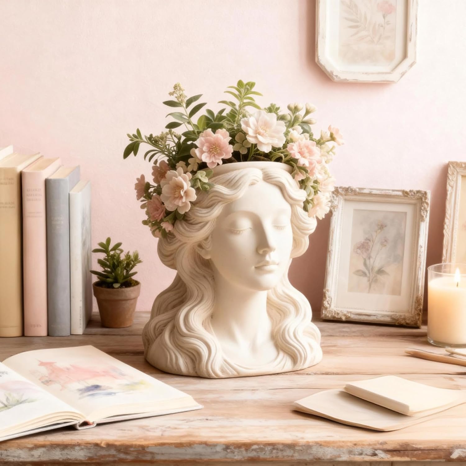 Lovely Girl Flower Vase Pot Resin Mold, Epoxy Resin Casting Silicone Mold for DIY Planter Jewelry Pen Holder Container Mould Candle Vessels Craft, Perfect for Birthday Gifts Home Office Garden Decor