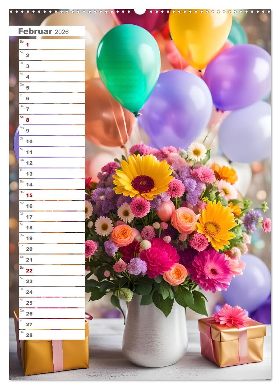 Festliche Momente - Ein Jahr mit KI Geburtstagen (Wandkalender 2026 DIN A2 hoch), CALVENDO Monatskalender: Dein Geburtstagskalender mit bunten Geburtstagsmomenten (CALVENDO Kunst)