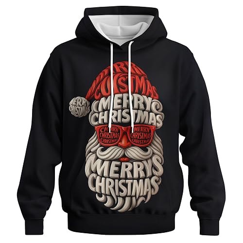 LAOLIUSN Novelty Long Sleeve Hoodie Funny Fashion Christmas Print Sweatshirts