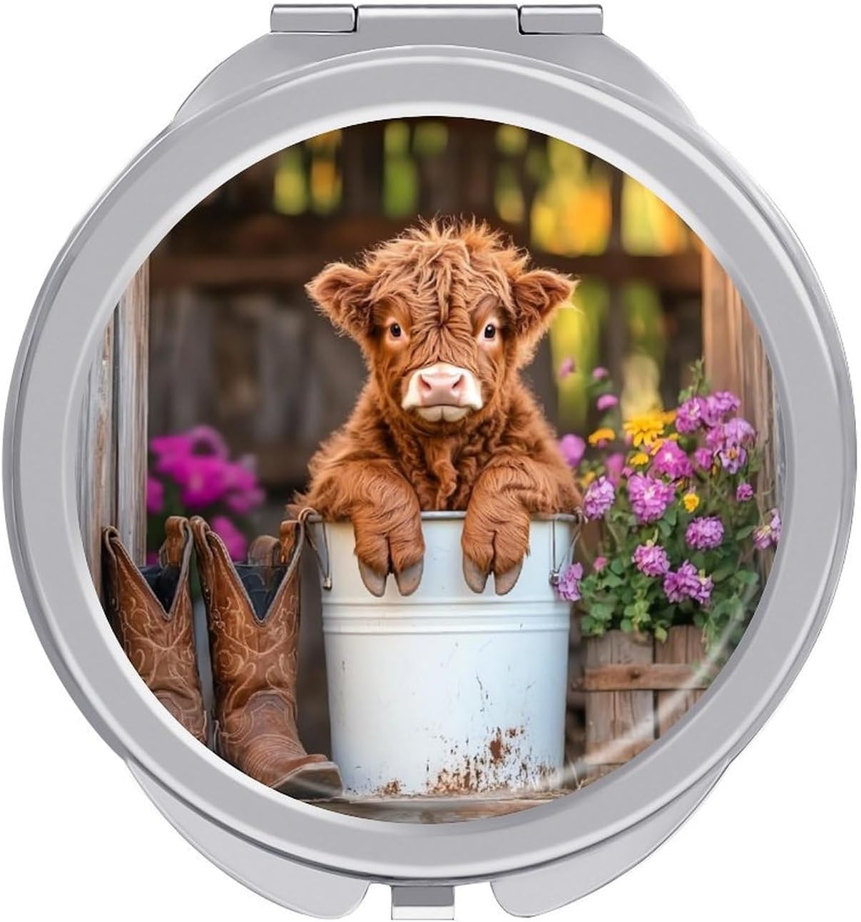 Cute Cow Highland Cow (4) Compact Makeup Mirror Mini Foldable Cosmetic Mirror Portable Travel Mirror for Purse Pocket