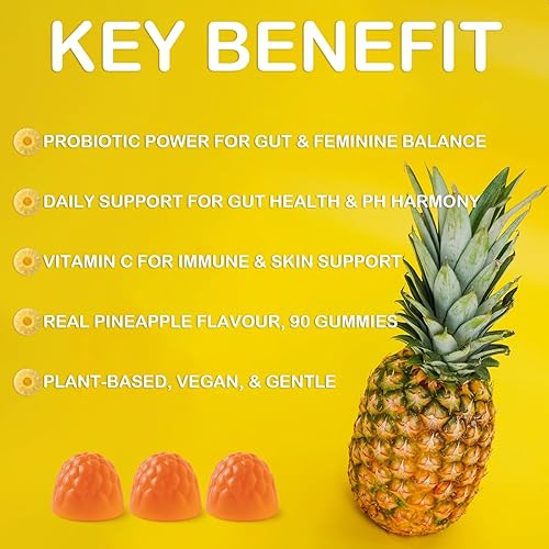 Miniatura 3 de MATOP Gomitas de equilibrio femenino prémium para mujer, equilibrio de pH, nutrición de gomitas de piña hawaiana, natural, veganas, sin gluten, 90