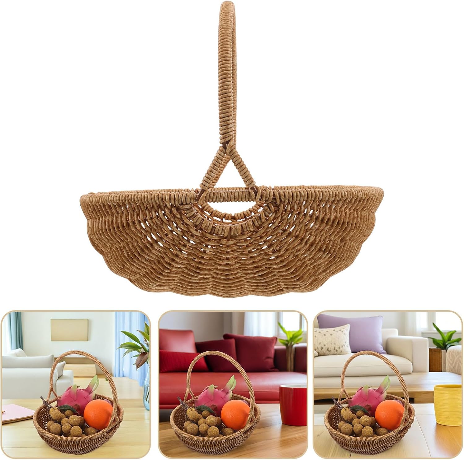Lightweight Simulation Rattan Woven Basket for Grocery Shopping and Easter, Plastic Rattan Material with Easy Maintenance, Vintage-Style Outdoor Gathering Basket with Natural Vibe