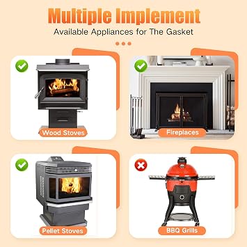 Wood Stove Gasket (1/4 x 72 Rope), Wood Stove Door Gasket, Grey Color Fiberglass Gasket, Wood Stove Door Seal, 1/4 in High Temperature Resistant Wood Stove Gasket Rope