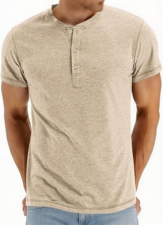 Mens Henley Short Sleeve Shirts Casual T-Shirts Button Top Summer Soild Basic Tee