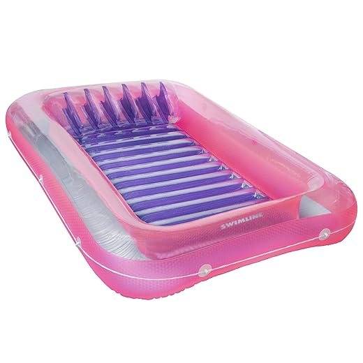 SWIMLINE ORIGINAL Suntan Tub Classic Edition Inflatable Floating Lounger Pink & Purple, Tanning Pool Hybrid Lounge, Oversized Pillow, Fill With Water, Reflective Design For Tanning and Outdoors 70 " x 46 " x 8"