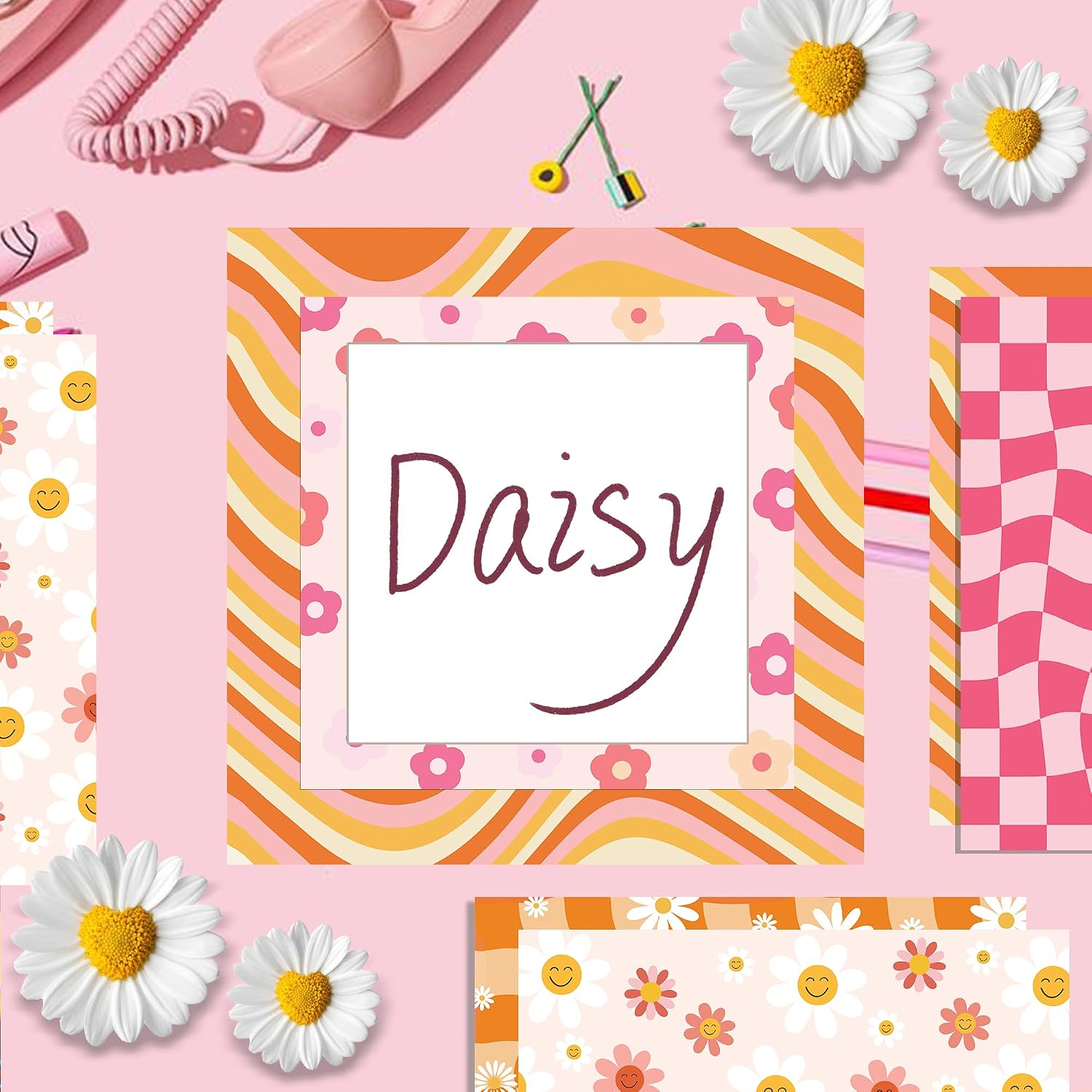 VIVIQUEN 24 Sheets Little Orange Daisy Double-Sided Scrapbook Paper 30x30cm Flower Craft Paper Folded Flat for DIY Decorative Background Card Making Photo Album Junk Journal Decor