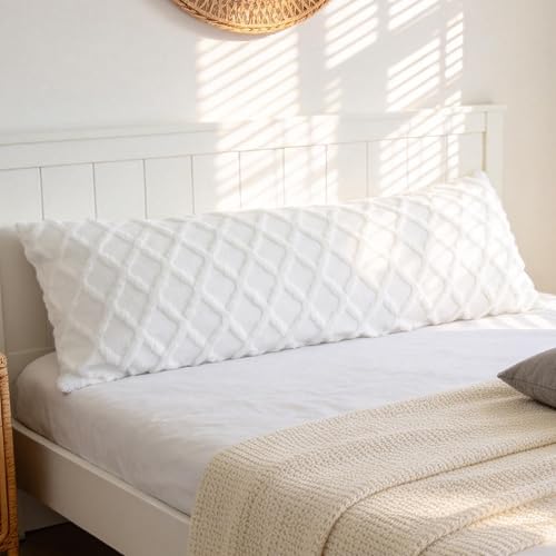 Body Pillowcase in Waffle Velvet Pattern, White Body Pillow Cover with Zipper 21 * 54 1 Piece, Suitable for Sofa, Bedroom Decoration,Without Pillow core(Milky White)