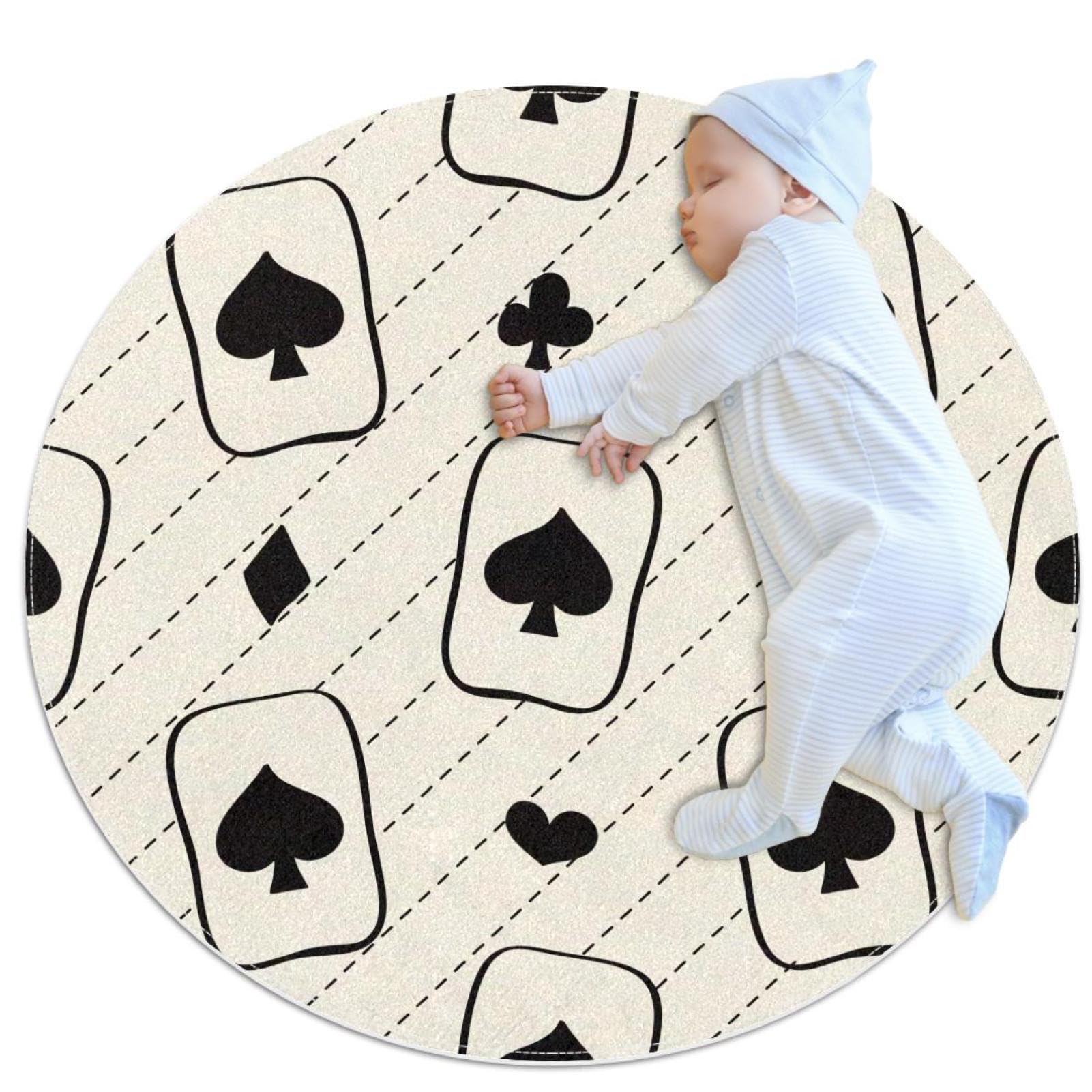 Tapis de chambre enfant et salle de bain rond noir décor cartes à jouer
