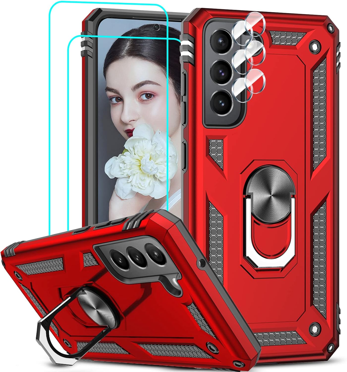 LeYi for Samsung Galaxy S21 FE 5G Case and 2 Camera Lens Protector and 2 Tempered Glass Screen