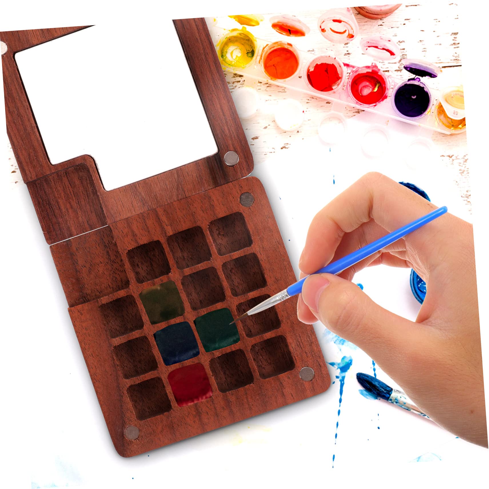 VILLCASE 4pièces Boîte à Pigments Bois Pour Aquarelle Palette De Peinture Artisanale Avec Couvercle Couleurs Idéale Pour Artistes Et Étudiants