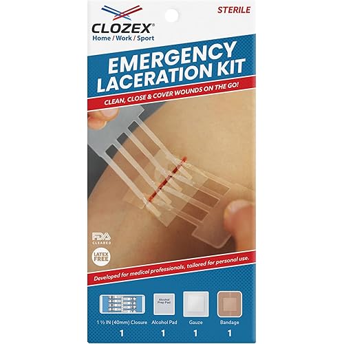 Clozex Emergency Laceration Kit - Repair Wounds Without Stitches. FDA Cleared Skin Closure Device for a Wound Up to 1 1/2 Inches in Length. Complete Kit to Clean, Close, and Cover Wounds.