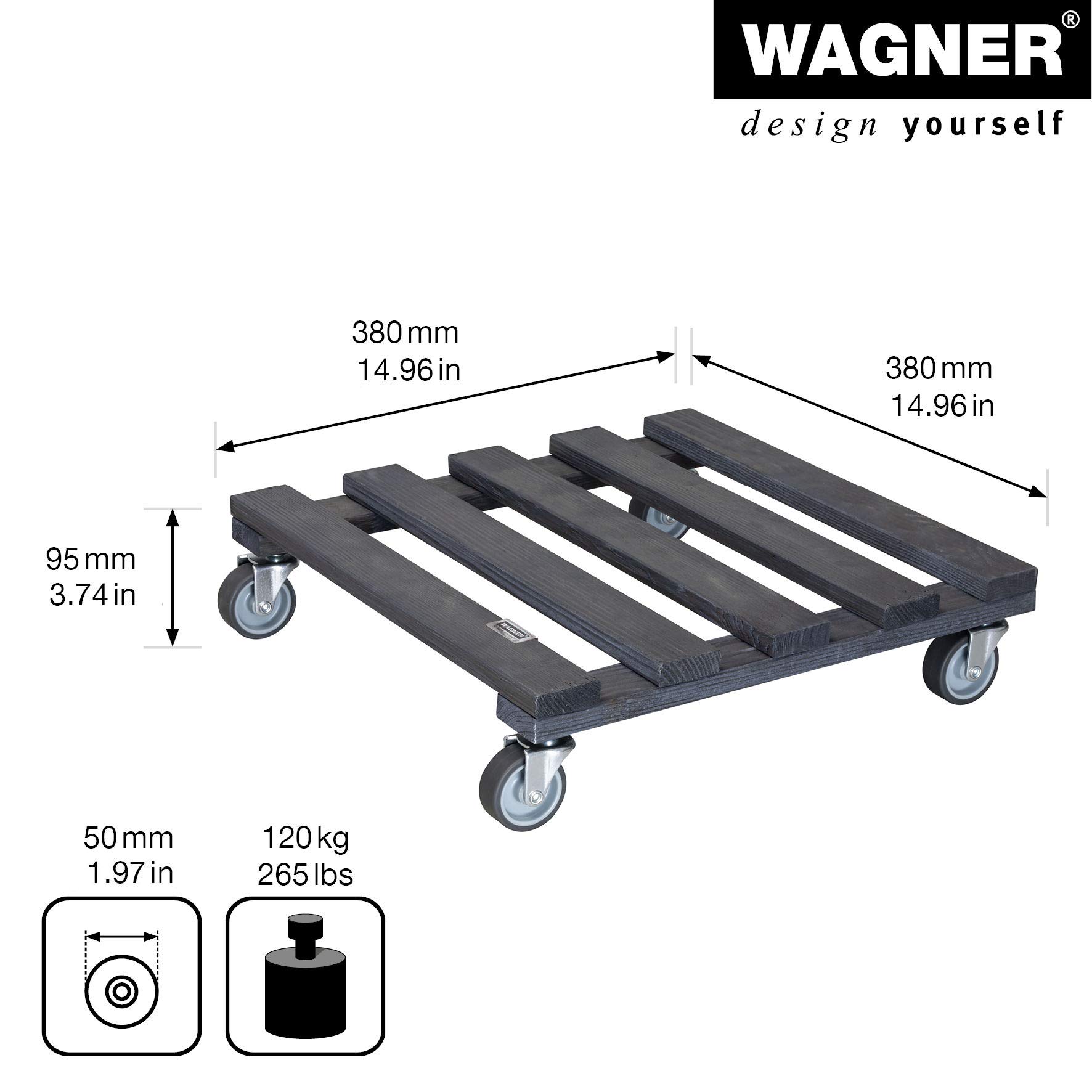Wagner Support à roulettes pour Pot de Fleur PALETTI 38 x 38 x 9,5 cm I intérieur + extérieur I Roule Pot en Bois Massif certifié FSC®, Anthracite I Capacité de Charge 120 kg I Made in EU - 20041201