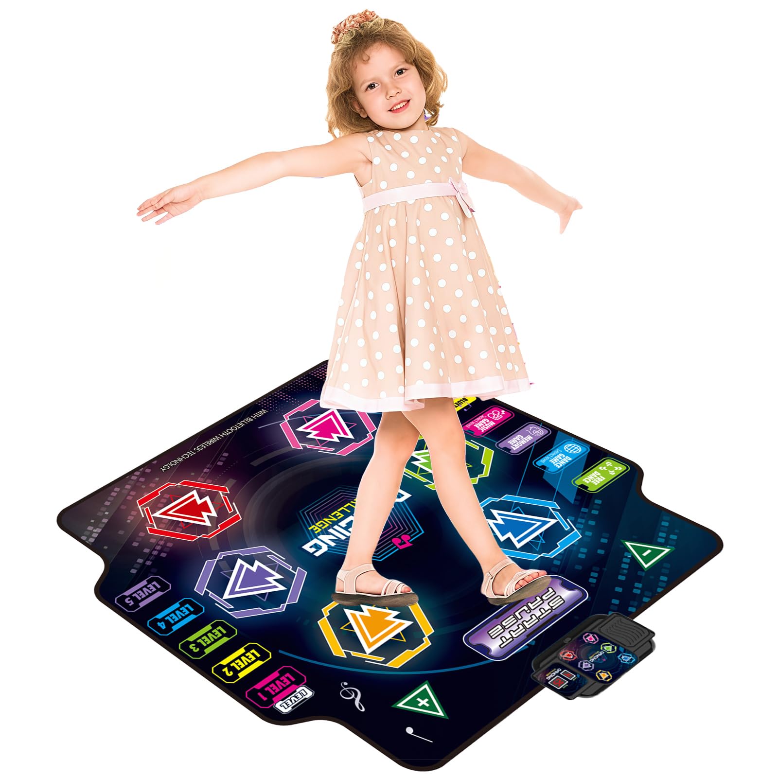 Tappetino da ballo per bambini da 3 a 12 anni, con 8 luci LED luminose e custodia a batteria LED ad acqua corrente, 5 modalità e 5 livelli difficoltà, regalo di compleanno per ragazze e ragazzi da 3 a