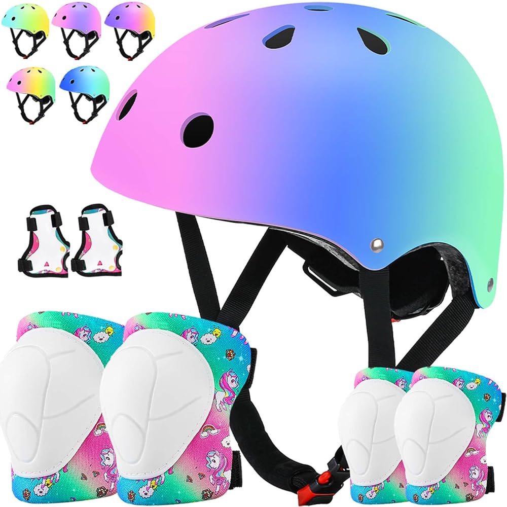 ArgoHome Toddler Kids Bike Helmet Set - Adjustable Cycling Helmet with Knee, Elbow Pads & Wrist Guards Sport Protective Gear Little Kid