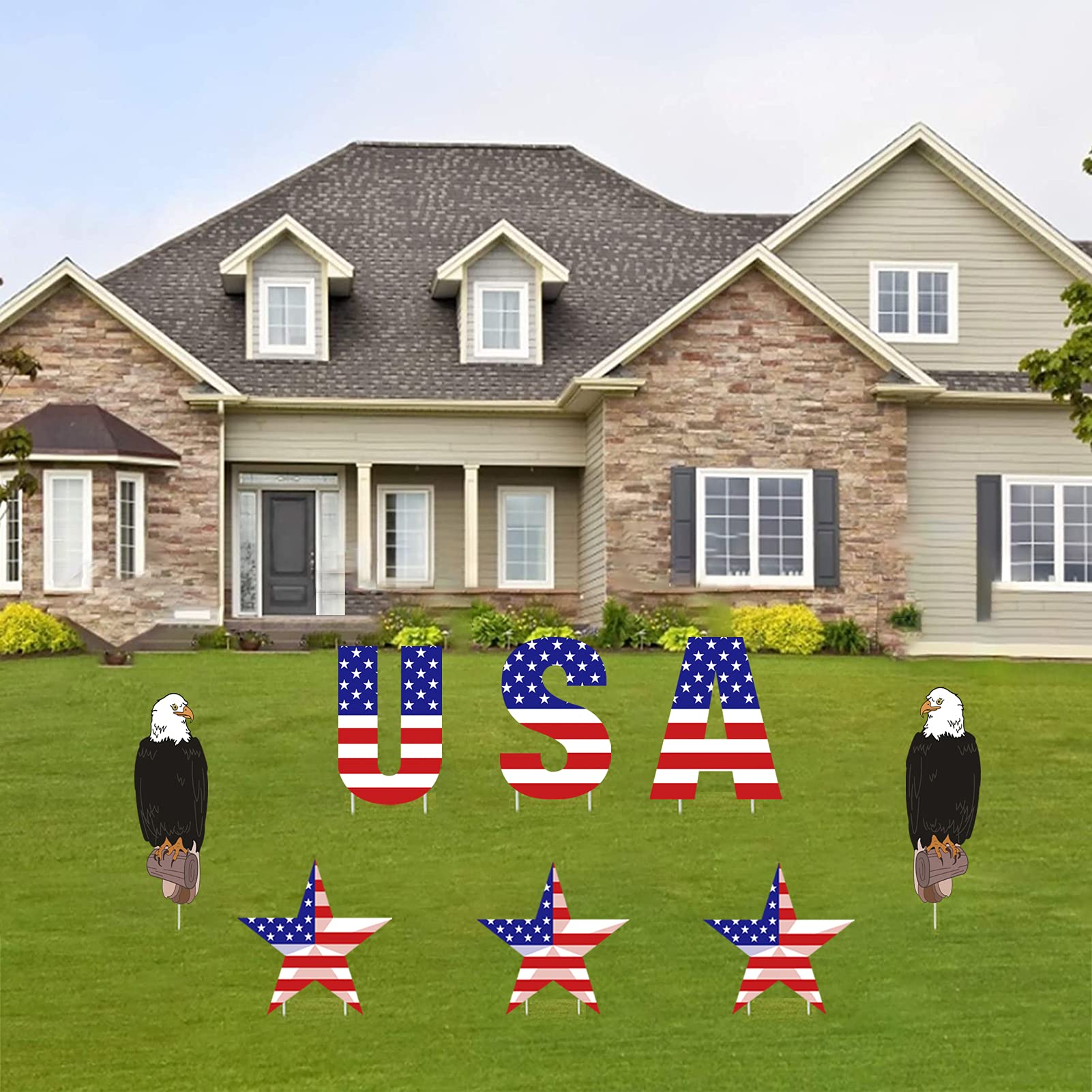 WENWELL 4th / Fourth of July Yard Signs,Independence Outdoor Decorations with Stakes,Patriotic Stars American flag USA Letter Lawn Party Decor Waterproof