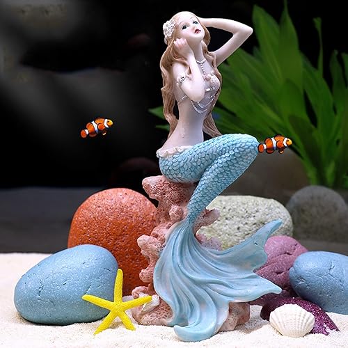 Miniatura 4 de Figuras de sirena, adorno de pecera, adornos de sirena, delicada estatua de sirena, escultura de sirena de resina, figuras coleccionables de sirena