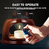 Vista 7 de YARNOW 1 juego de olla de cerámica para fondue con vela Tealight, estufa de fusión de fondue de queso, calentador de mantequilla de chocolate, olla