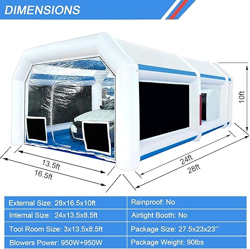 Miniatura 18 de Cabina de pintura inflable de 21.5 x 13 x 9 pies con sopladores de 950 W+450 W para piezas de automóviles y pintura de muebles, cabina de pintura