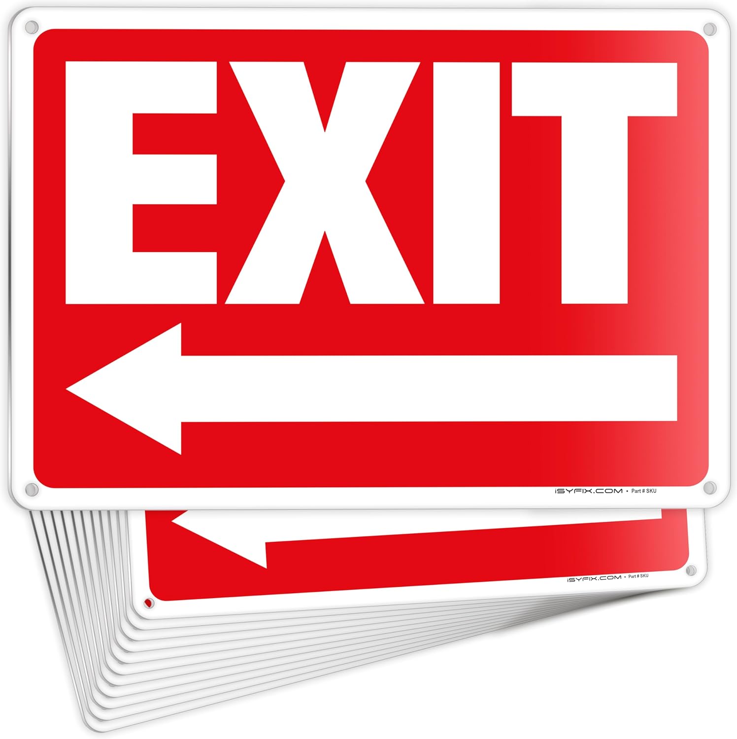 iSYFIX Exit Signs 12 Pack 10x7 Inch with Directional Left Arrows - Rust Free Aluminum, Laminated for UV, Weather, Scratch Resistance - Ideal for Offices, Schools, Theaters, Restaurants