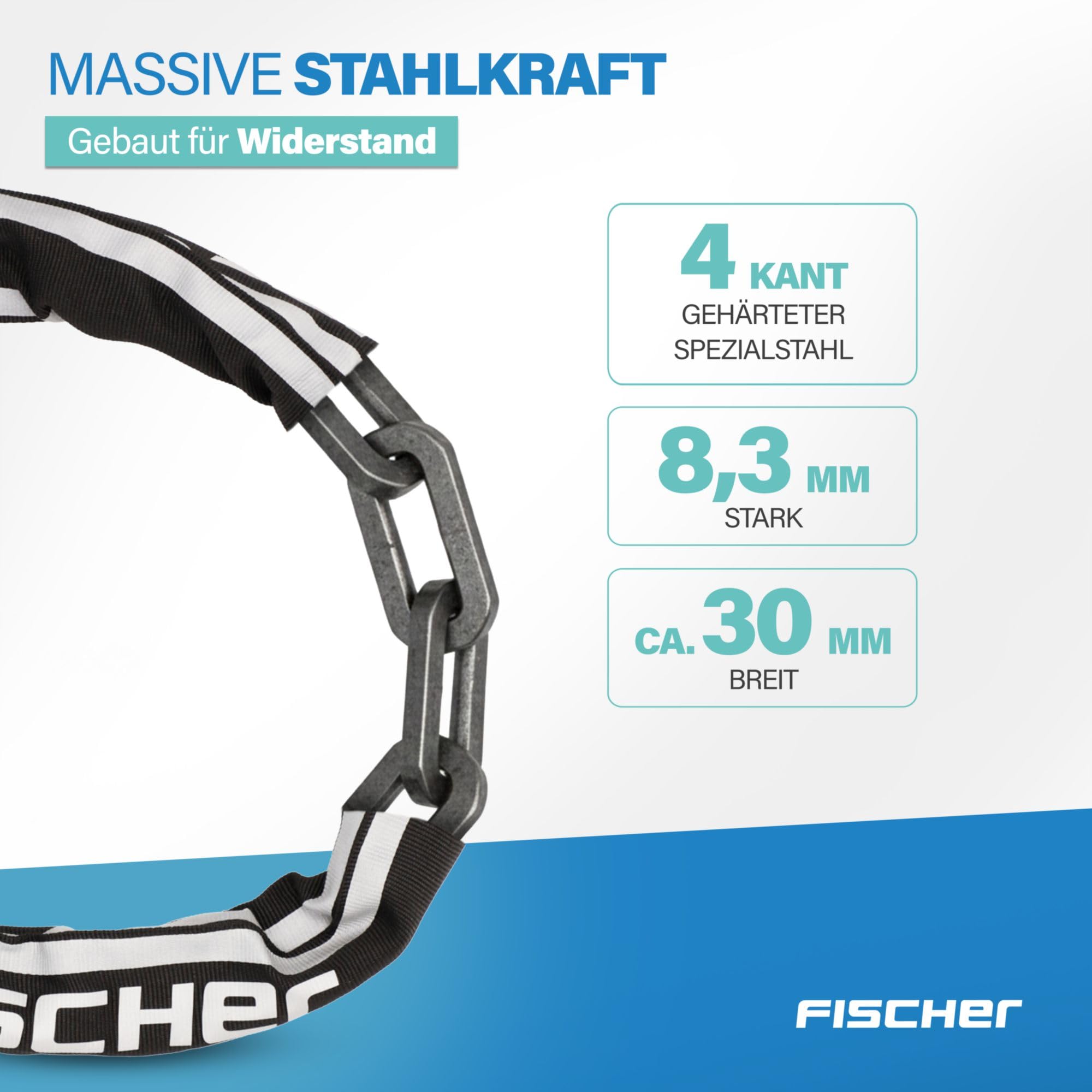 FISCHER PROTEC Plus+ CK100 - Lucchetto a catena per bicicletta, in acciaio, certificato di sicurezza, con 3 chiavi, colore: nero, 1 pezzo