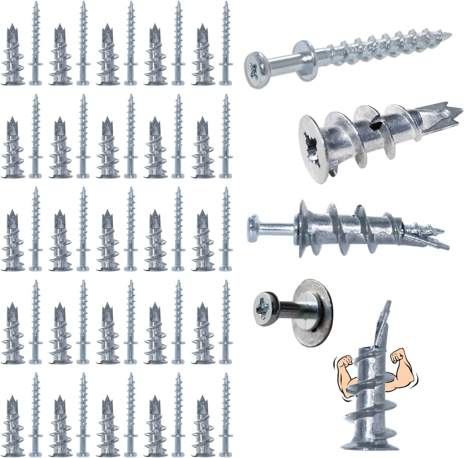 laffeya Bear Claw Double Headed Screw & #8 Self Drilling Drywall Anchors, Picture Hangers kit- 25 Bear Claw Screws, 25 Self-Tapping Drywall Anchors (25, Silver)