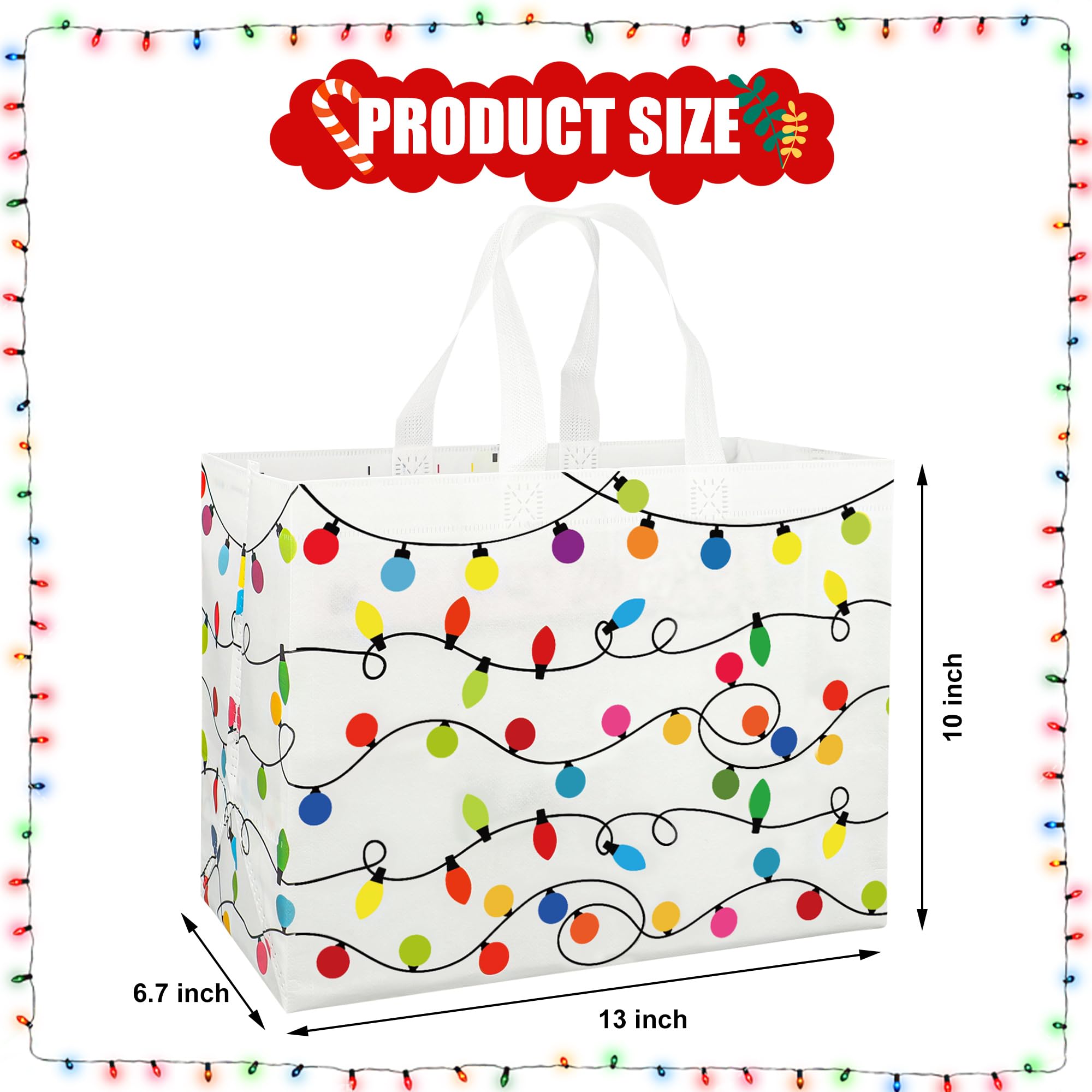 12 sacchetti regalo natalizi in tessuto non tessuto, con luci colorate, riutilizzabili, con manici, sacchetti per regali di Natale, feste, bomboniere, forniture per confezioni regalo, 32 x 24 x 17 cm
