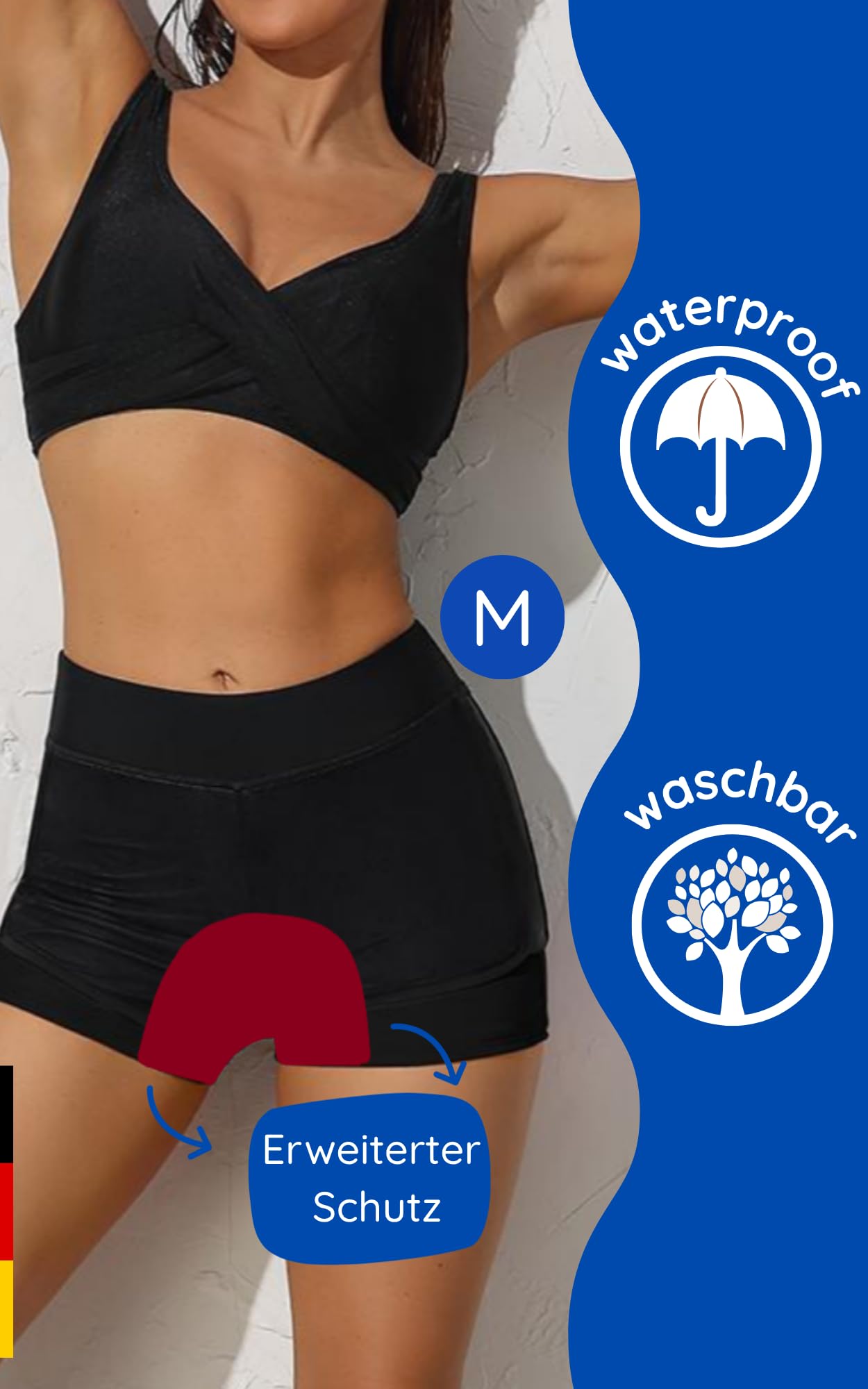 NoBlood - Badeshort hoher Bund XXS-XXL - Perioden-Badeanzug Boxer