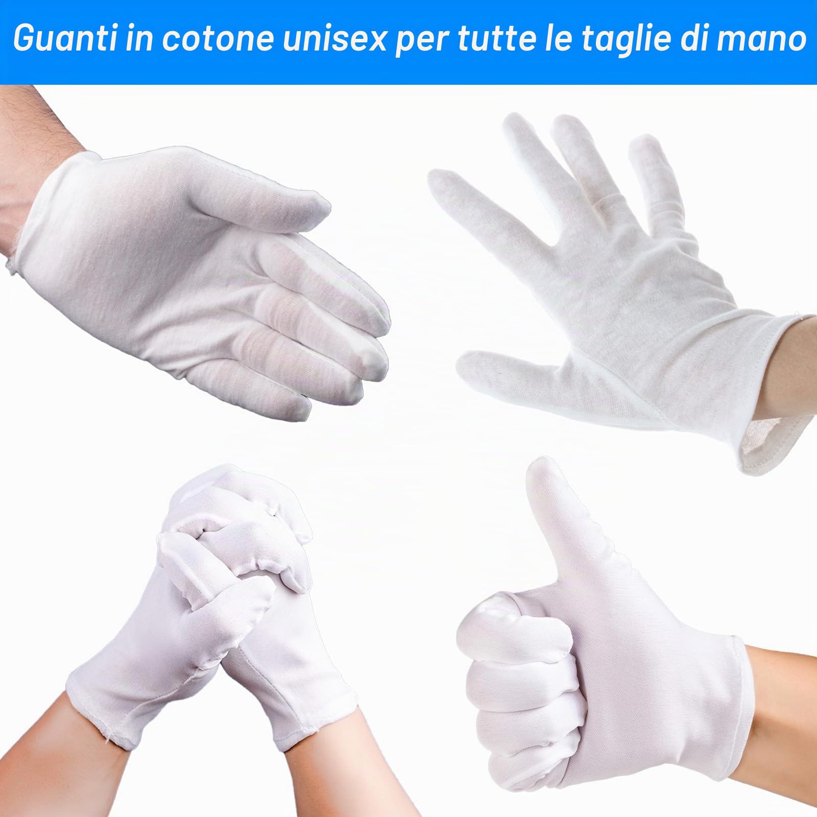 6 paia di guanti di cotone bianchi morbidi guanti protettivi per mani asciutte idratanti SPA per la cura delle mani in cotone (bianco)