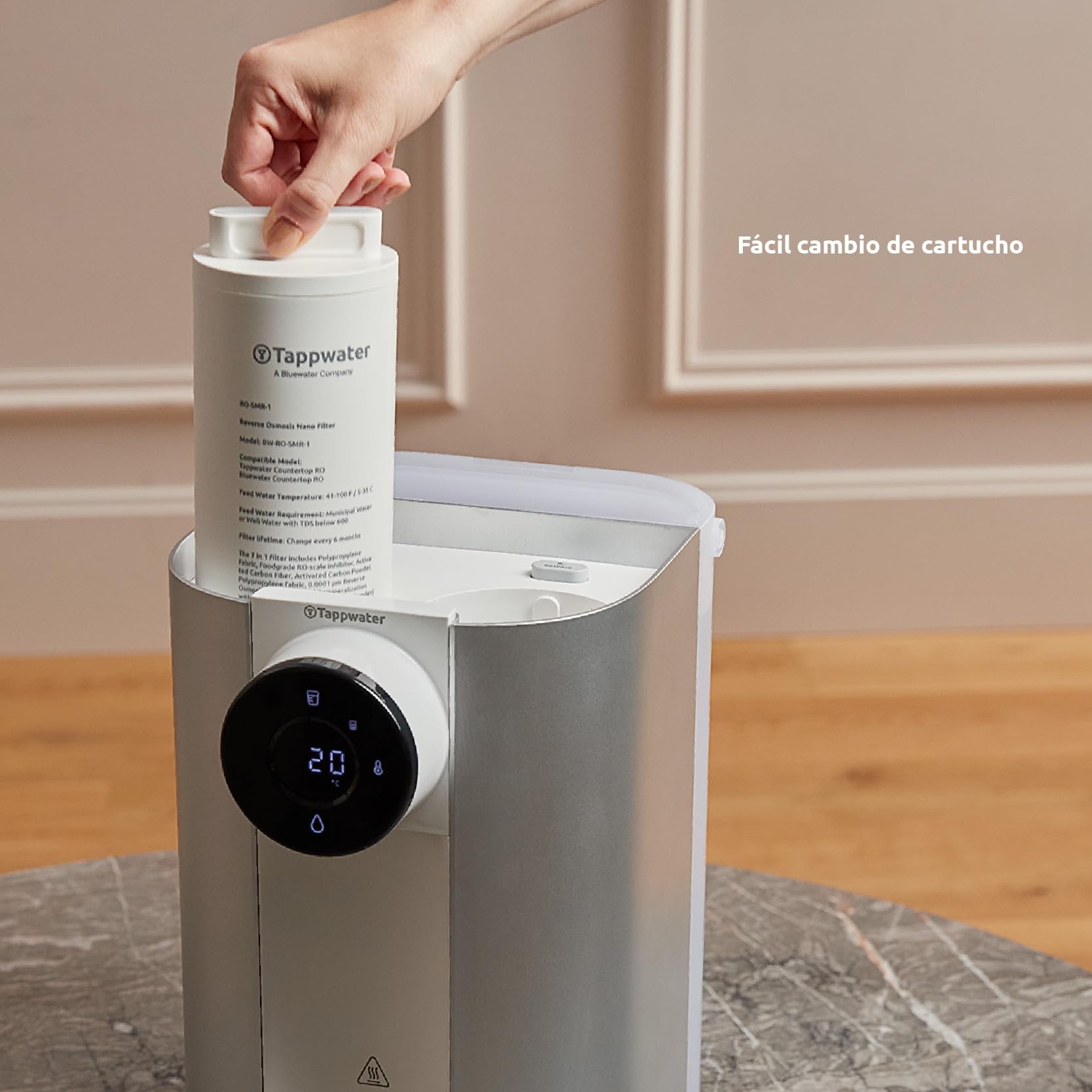 Tappwater Countertop RO SMR (Cartucho de recambio) Sistema de Ósmosis Inversa, Filtro de Agua con Mineralización, Dispensador de Agua Fría y Caliente, 12L/h, Purificador Agua sin Instalación